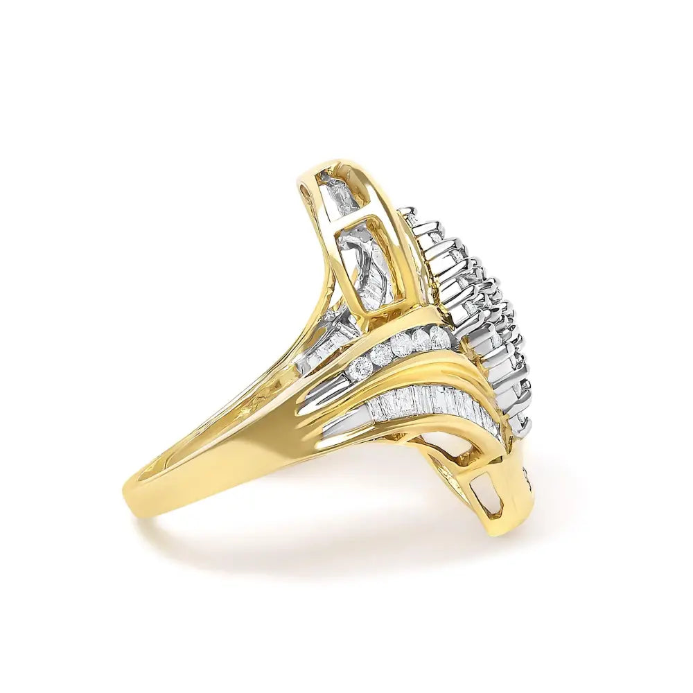 14k yellow gold 1.35 cttw round and baguette diamond bypass cocktail ring bijoux-nyc direct