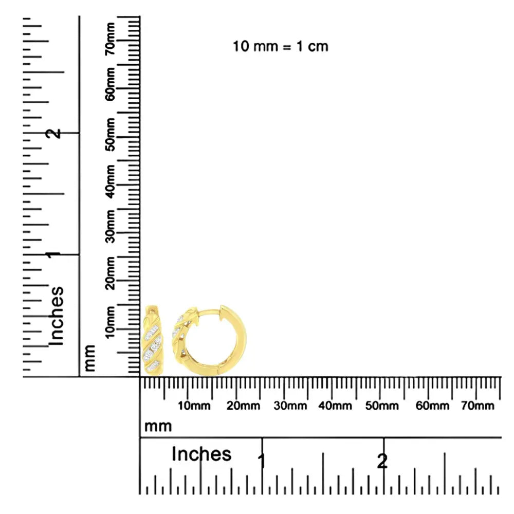 14K Yellow Gold 1/4 ct TDW Alternating 3 Row Baguette & Round Brilliant-Cut Diamond Huggy Hoop Earrings (H-I, I2-I3) - Bijoux-NYC Direct