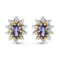 Oval tanzanite and diamond sunburst stud earrings in 14k yellow gold 1/4 cttw bijoux-nyc direct