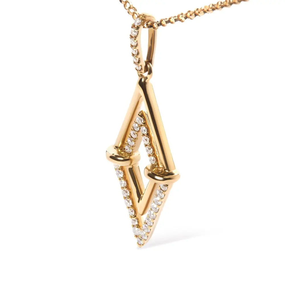 14k yellow gold 1/4 cttw diamond double triangle geometric 18’’ pendant necklace (g h color si1 si2 clarity)