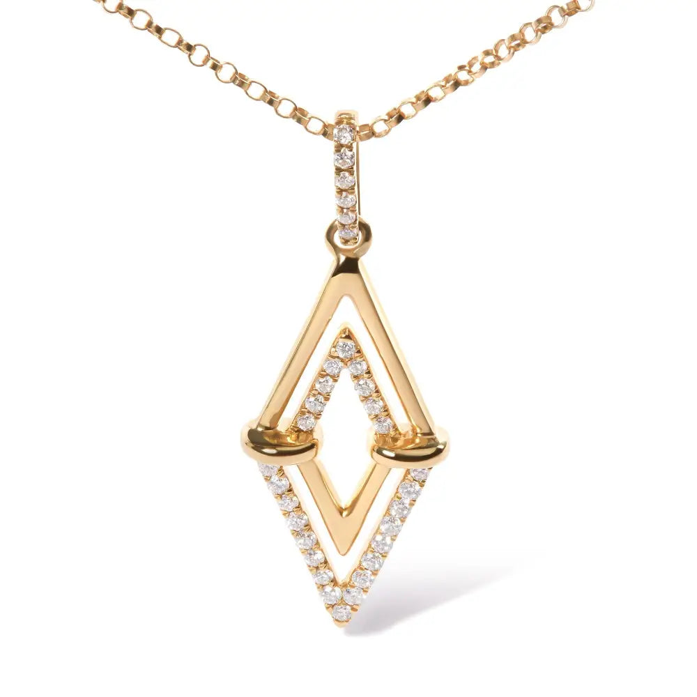 14k yellow gold 1/4 cttw diamond double triangle 18 inch necklace bijoux-nyc direct