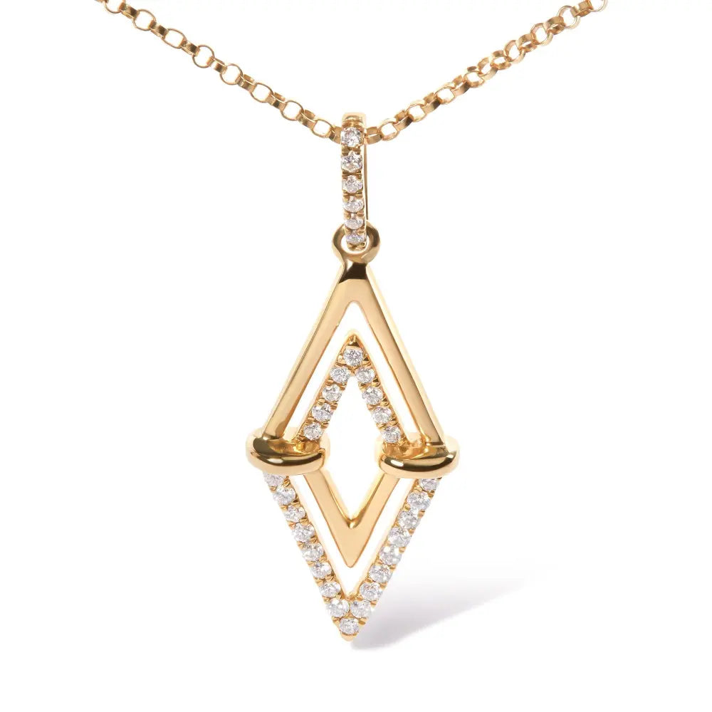 14k yellow gold 1/4 cttw diamond double triangle geometric 18’’ pendant necklace (g h color si1 si2 clarity)