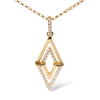 14k yellow gold 1/4 cttw diamond double triangle geometric 18’’ pendant necklace (g h color si1 si2 clarity)