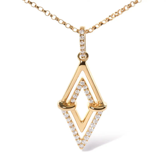14k yellow gold 1/4 cttw diamond double triangle geometric 18’’ pendant necklace (g h color si1 si2 clarity)