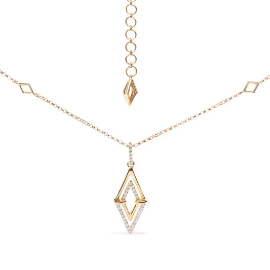 14k yellow gold 1/4 cttw diamond double triangle geometric 18’’ pendant necklace (g h color si1 si2 clarity)