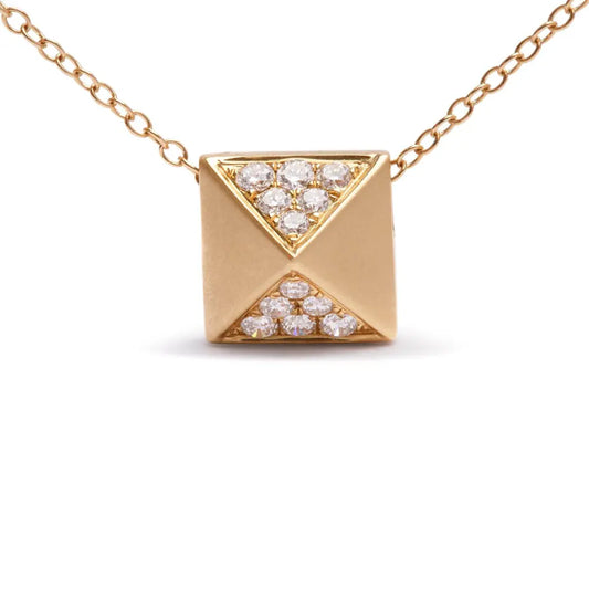 14K Yellow Gold 1/4 Cttw Diamond Matte Finished Pyramid Pendant Necklace (G-H Color, SI1-SI2 Clarity) - 18 Inches - Bijoux-NYC Direct