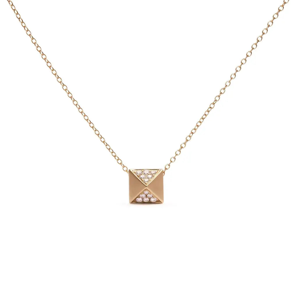 14k yellow gold 1/4 cttw diamond matte pyramid pendant necklace 18 inch bijoux-nyc direct