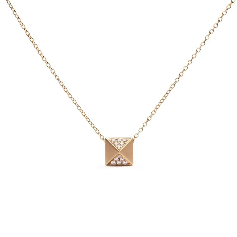 14K Yellow Gold 1/4 Cttw Diamond Matte Finished Pyramid Pendant Necklace (G-H Color, SI1-SI2 Clarity) - 18 Inches - Bijoux-NYC Direct