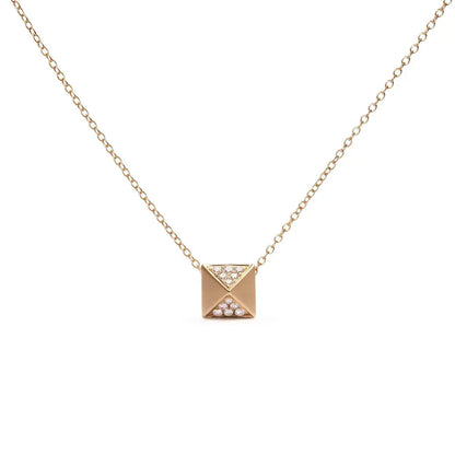 14K Yellow Gold 1/4 Cttw Diamond Matte Finished Pyramid Pendant Necklace (G-H Color, SI1-SI2 Clarity) - 18 Inches - Bijoux-NYC Direct