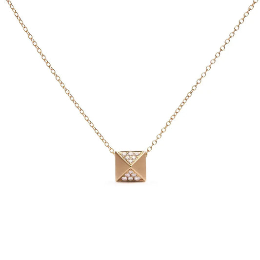 14K Yellow Gold 1/4 Cttw Diamond Matte Finished Pyramid Pendant Necklace (G-H Color, SI1-SI2 Clarity) - 18 Inches - Bijoux-NYC Direct