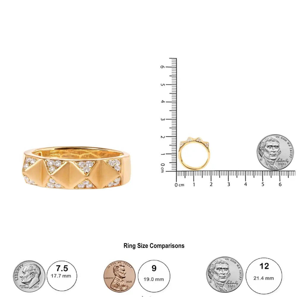 14k yellow gold 1/4 cttw diamond pyramid band ring size 7 bijoux-nyc direct