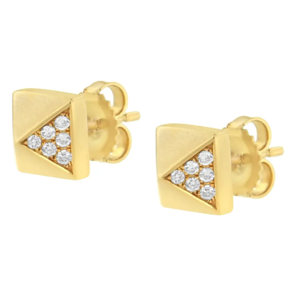 14k yellow gold 1/4 cttw diamond pyramid stud earrings bijoux-nyc direct
