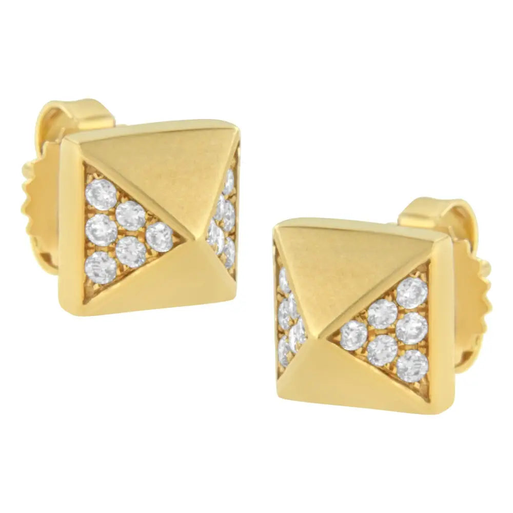 14k yellow gold 1/4 cttw diamond pyramid stud earrings bijoux-nyc direct