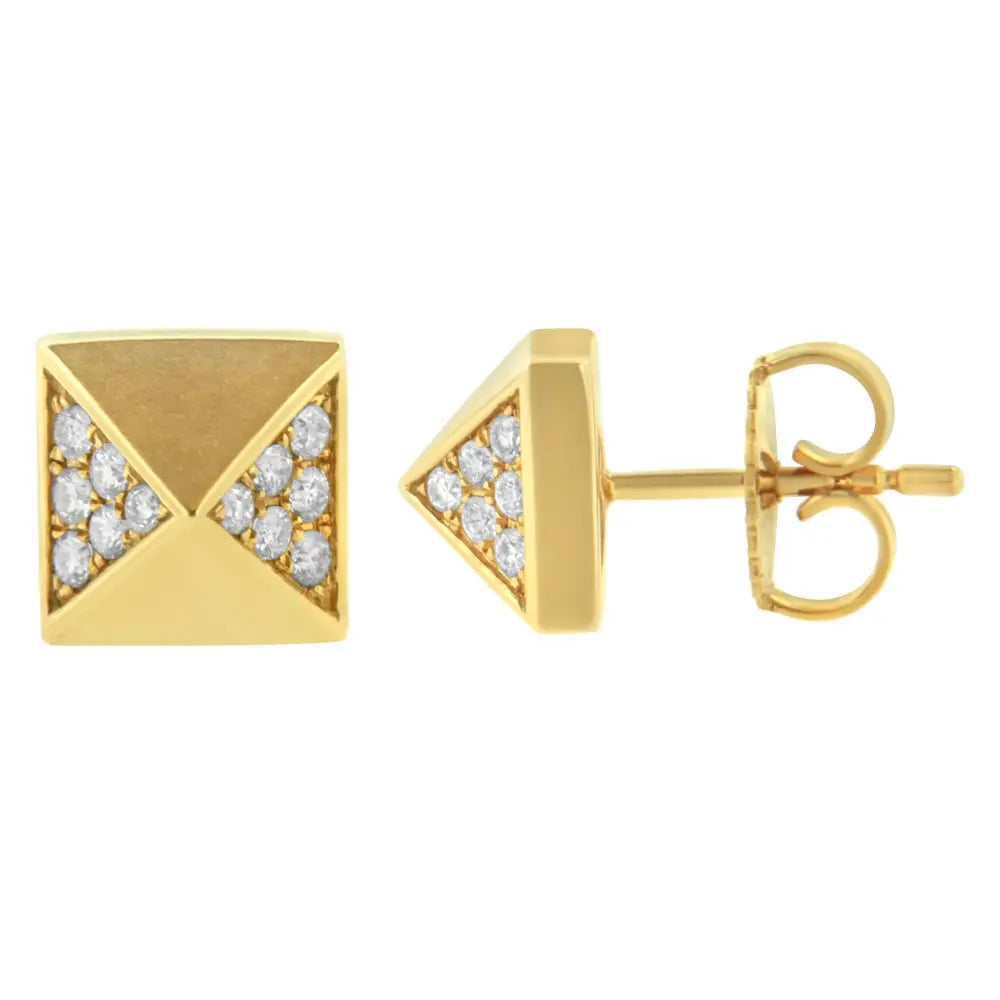 14k yellow gold 1/4 cttw diamond pyramid stud earrings bijoux-nyc direct
