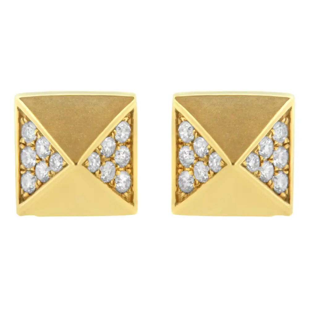 14k yellow gold 1/4 cttw diamond pyramid stud earrings bijoux-nyc direct
