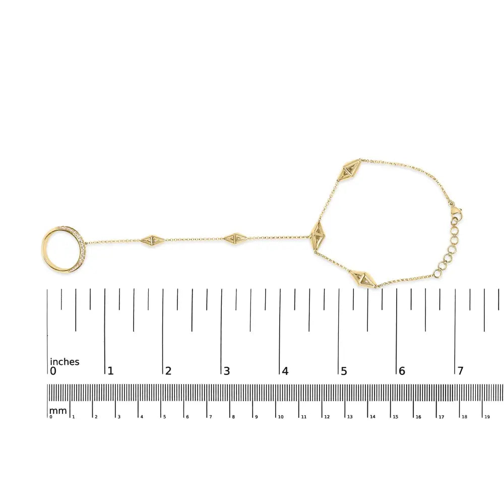 14k yellow gold 1/4 cttw diamond pyramid station hand chain bracelet 7 bijoux-nyc direct