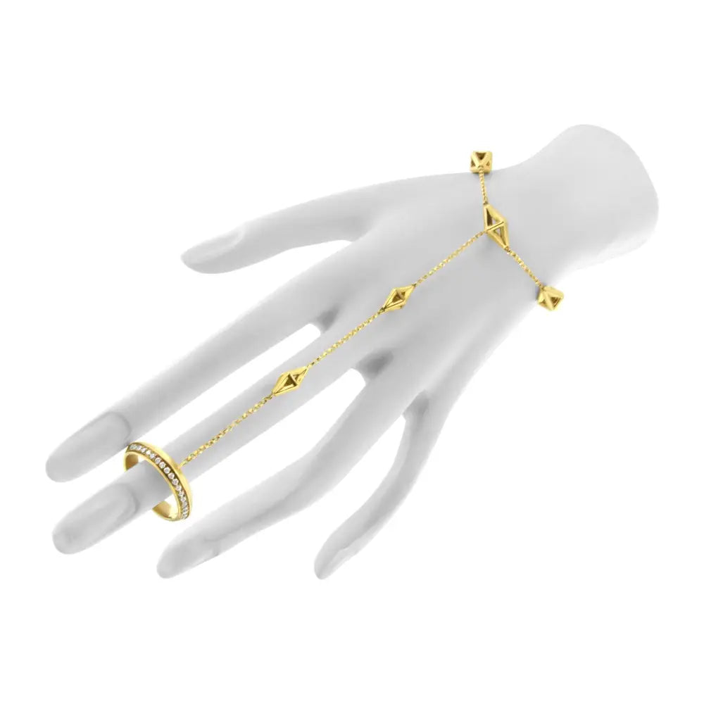 14k yellow gold 1/4 cttw diamond pyramid station hand chain bracelet 7 bijoux-nyc direct