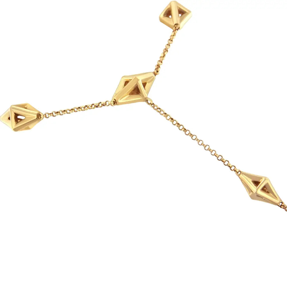 14k yellow gold 1/4 cttw diamond pyramid station hand chain bracelet 7 bijoux-nyc direct