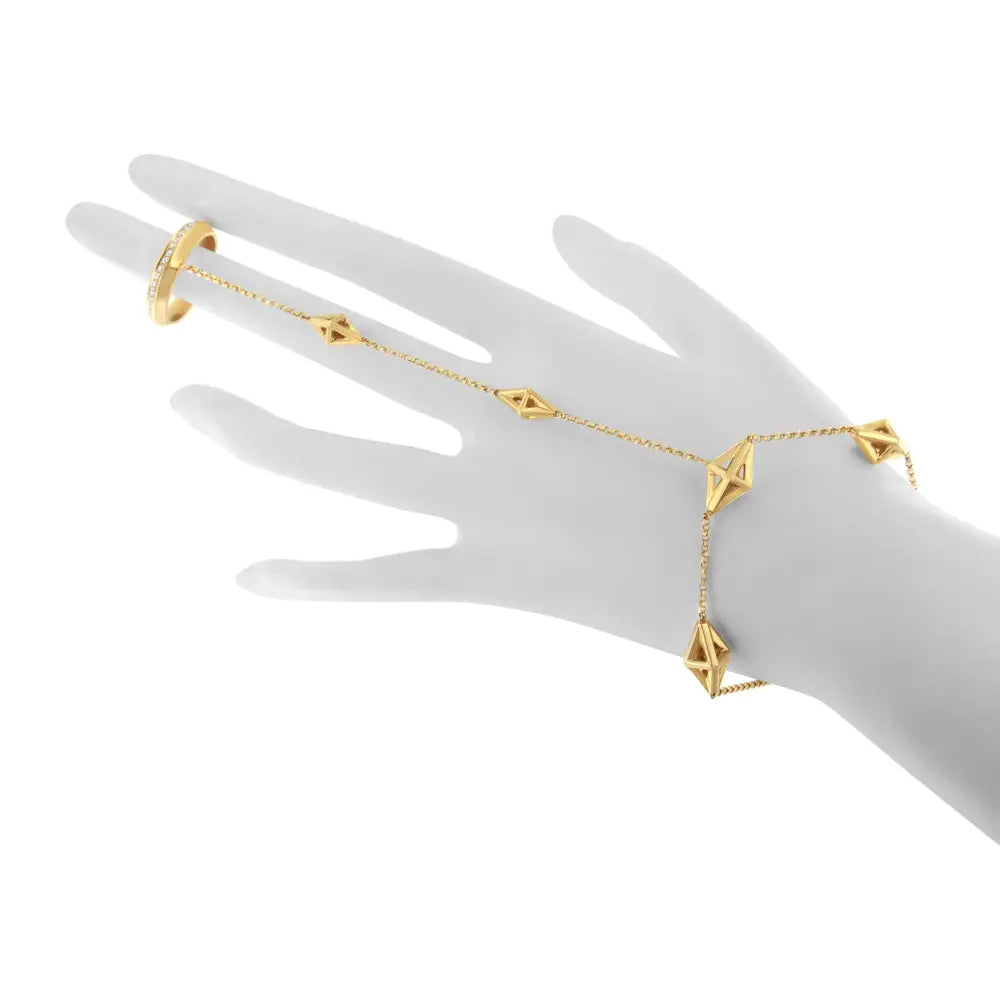 14k yellow gold 1/4 cttw diamond pyramid station hand chain bracelet 7 bijoux-nyc direct