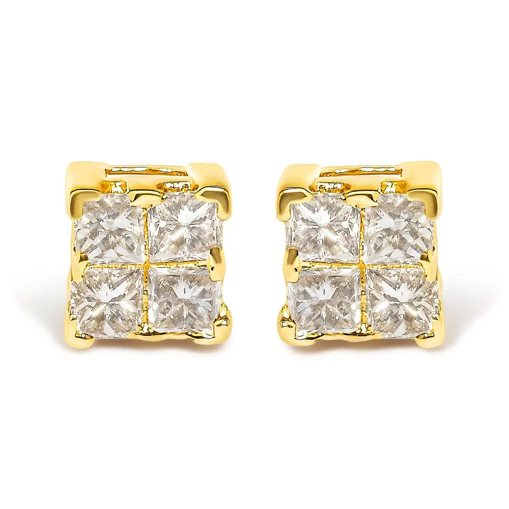 14k yellow gold 1/4 cttw invisible princess cut diamond stud earrings bijoux-nyc direct