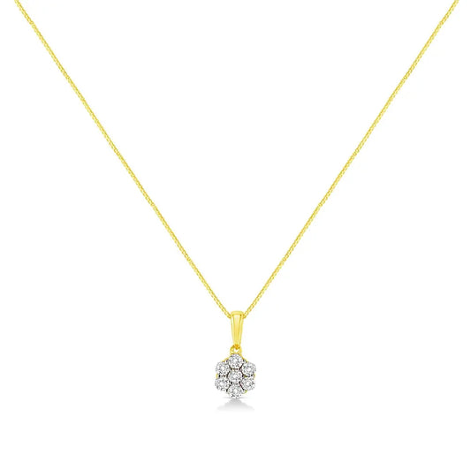 14K Yellow Gold 1/4 Cttw Prong Set Round-Cut Diamond 7 Stone Floral Cluster 18" Pendant Necklace (H-I Color, I1-I2 Clarity) - Bijoux-NYC Direct