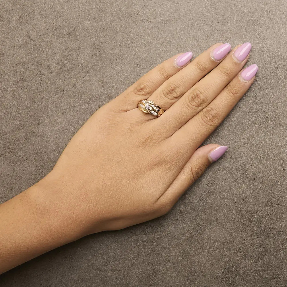14k yellow gold 1/4 cttw round diamond wave motif bypass ring bijoux-nyc direct