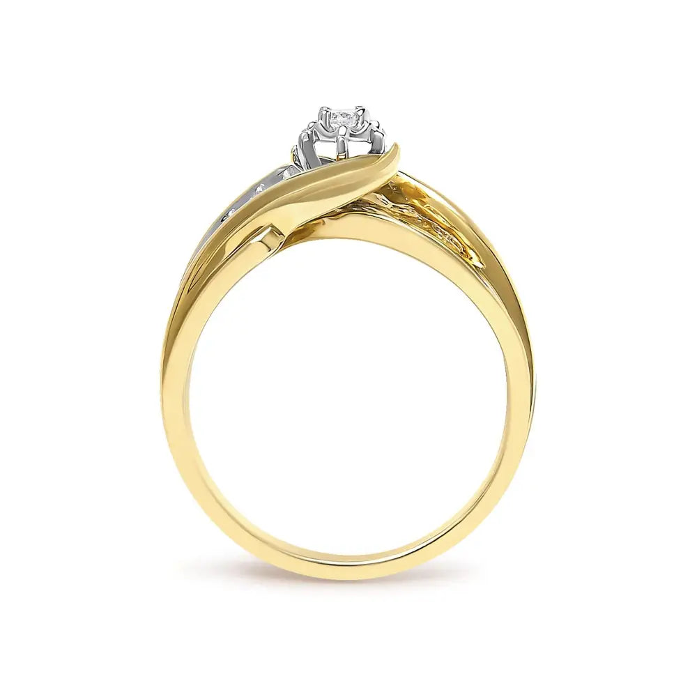 14k yellow gold 1/4 cttw round diamond wave motif bypass ring bijoux-nyc direct