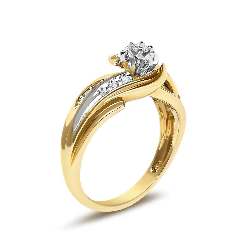 14k yellow gold 1/4 cttw round diamond wave motif bypass ring bijoux-nyc direct