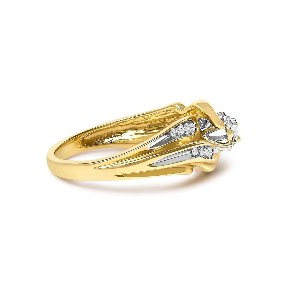 14k yellow gold 1/4 cttw round diamond wave motif bypass ring bijoux-nyc direct