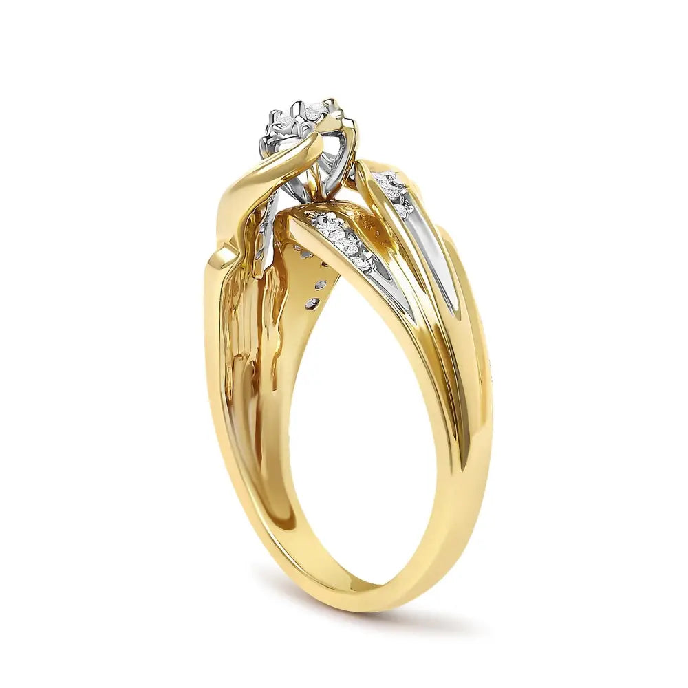 14k yellow gold 1/4 cttw round diamond wave motif bypass ring bijoux-nyc direct
