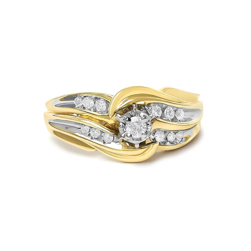 14k yellow gold 1/4 cttw round diamond wave motif bypass ring bijoux-nyc direct