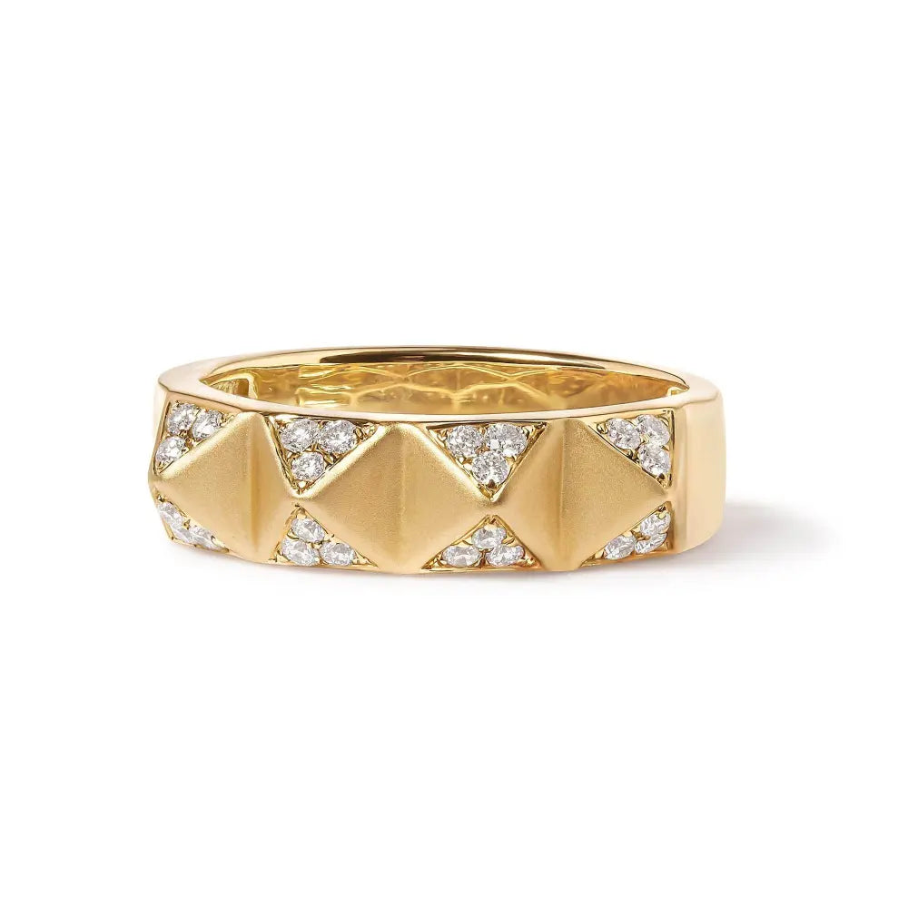 14K Yellow Gold 1/4 Cttw White Diamond Pyramid Band Ring (G-H Color, SI1-SI2 Clarity)- Size 7 - Bijoux-NYC Direct