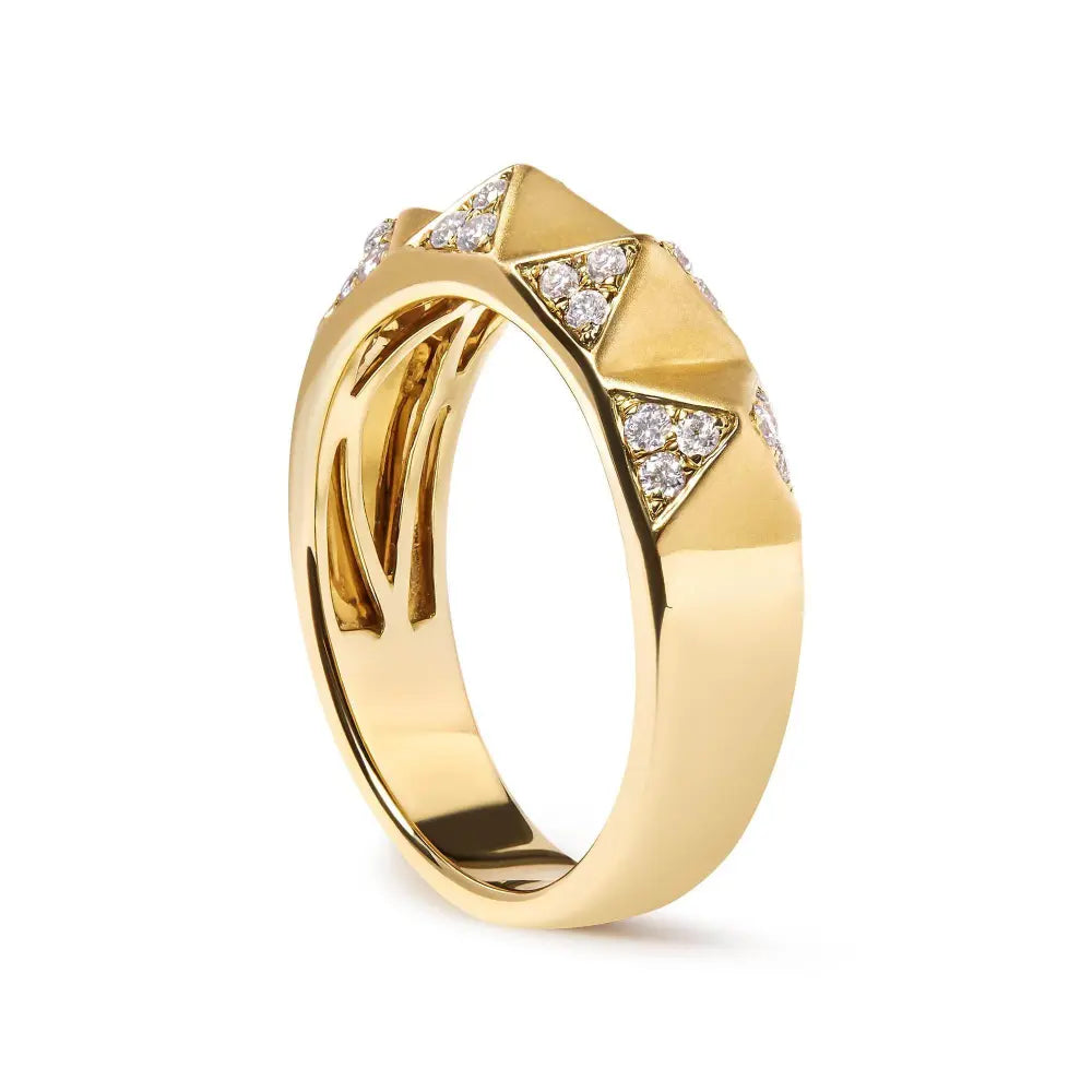 14K Yellow Gold 1/4 Cttw White Diamond Pyramid Band Ring (G-H Color, SI1-SI2 Clarity)- Size 7 - Bijoux-NYC Direct