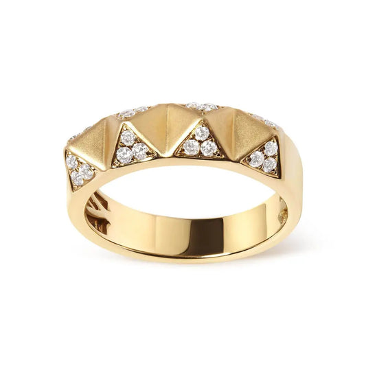 14K Yellow Gold 1/4 Cttw White Diamond Pyramid Band Ring (G-H Color, SI1-SI2 Clarity)- Size 7 - Bijoux-NYC Direct