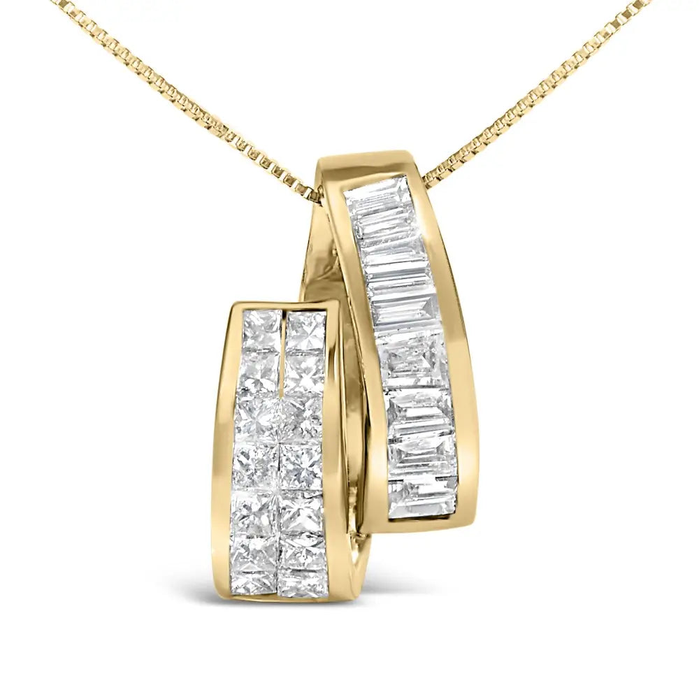 14k yellow gold 1 5/8 cttw princess and baguette diamond pendant necklace bijoux-nyc direct
