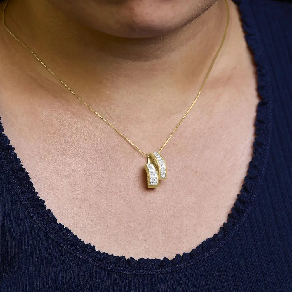 14k yellow gold 1 5/8 cttw princess and baguette diamond pendant necklace bijoux-nyc direct