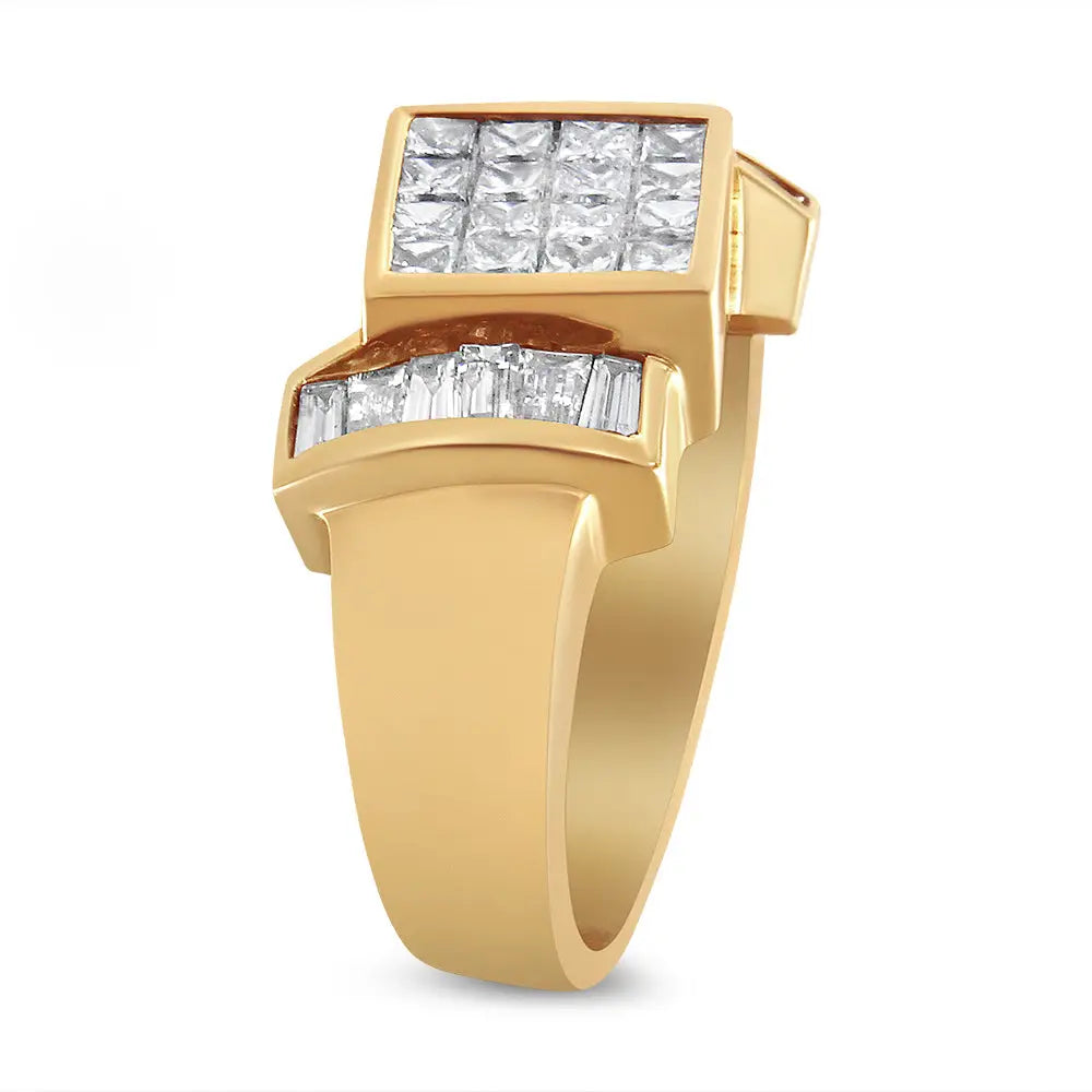 14k yellow gold 1 5/8 cttw princess and baguette diamond cocktail ring bijoux-nyc direct