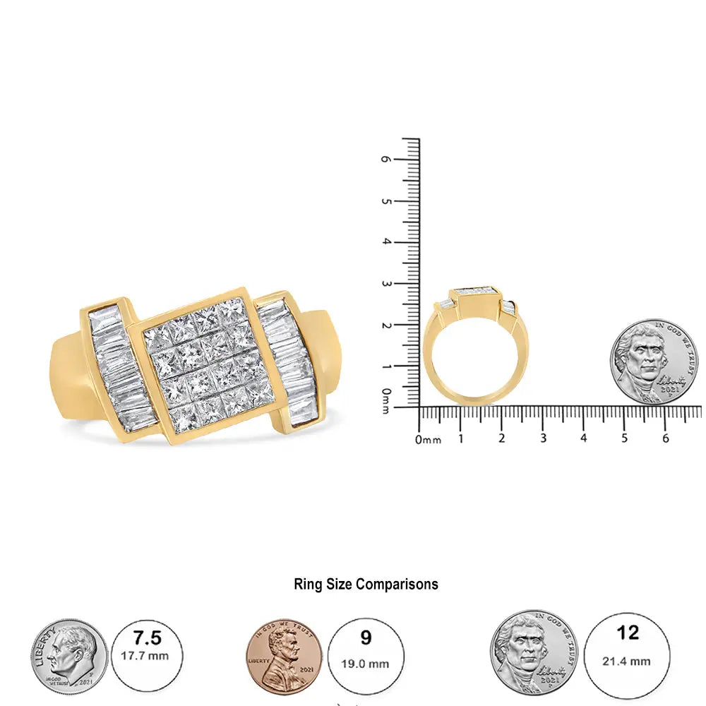 14k yellow gold 1 5/8 cttw princess and baguette diamond cocktail ring bijoux-nyc direct
