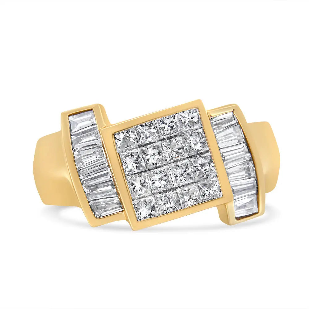 14k yellow gold 1 5/8 cttw princess and baguette diamond cocktail ring bijoux-nyc direct