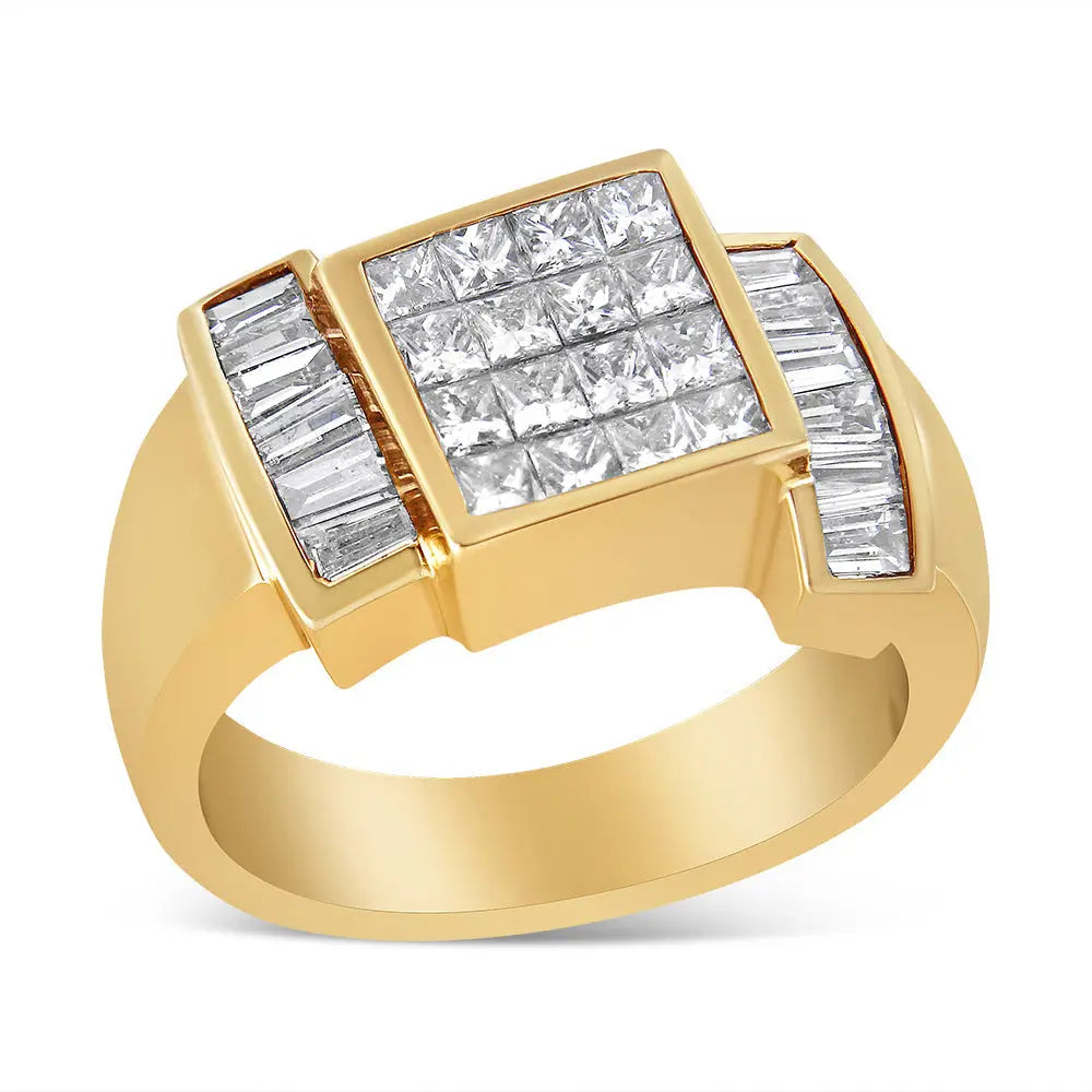 14k yellow gold 1 5/8 cttw princess and baguette diamond cocktail ring bijoux-nyc direct