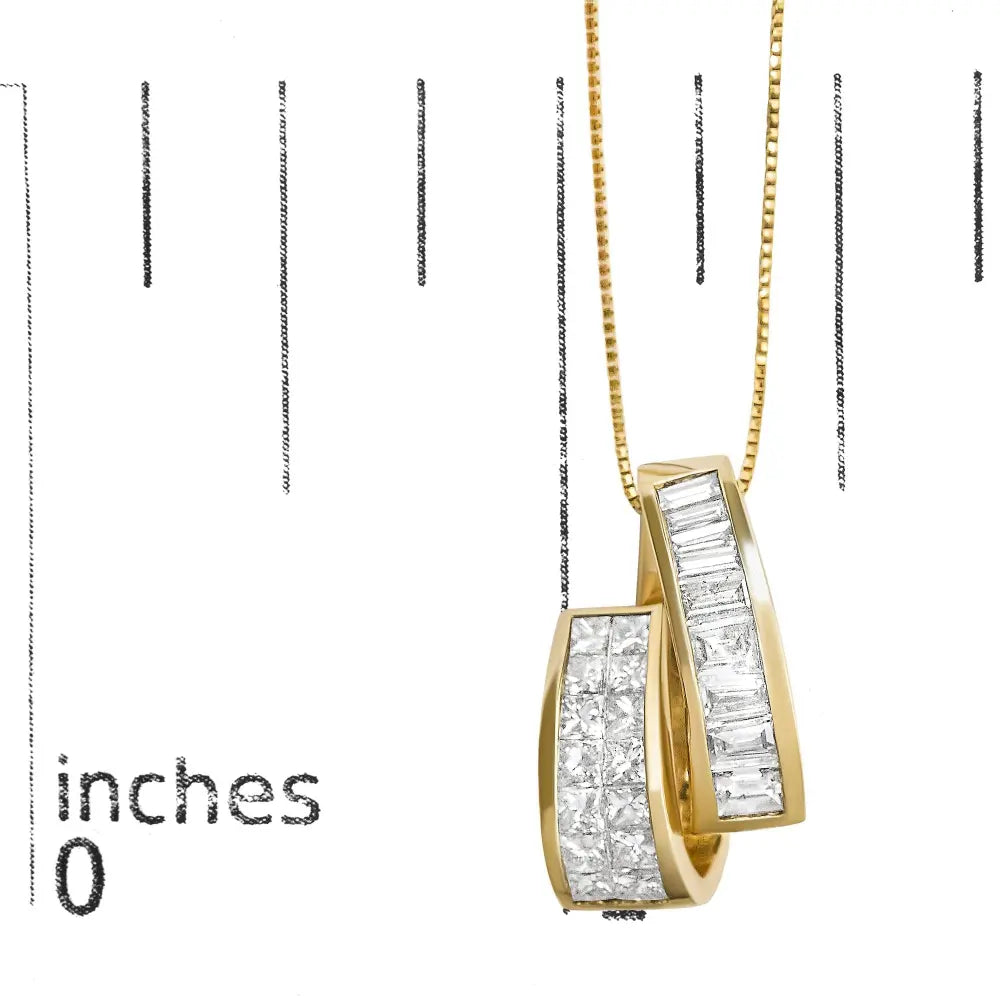 14k yellow gold 1 5/8 cttw princess and baguette diamond duo bar pendant necklace (g h color vs2 si1 clarity) 18’’