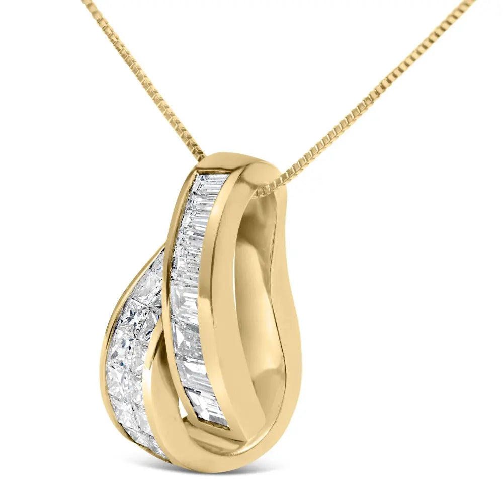 14k yellow gold 1 5/8 cttw princess and baguette diamond duo bar pendant necklace (g h color vs2 si1 clarity) 18’’