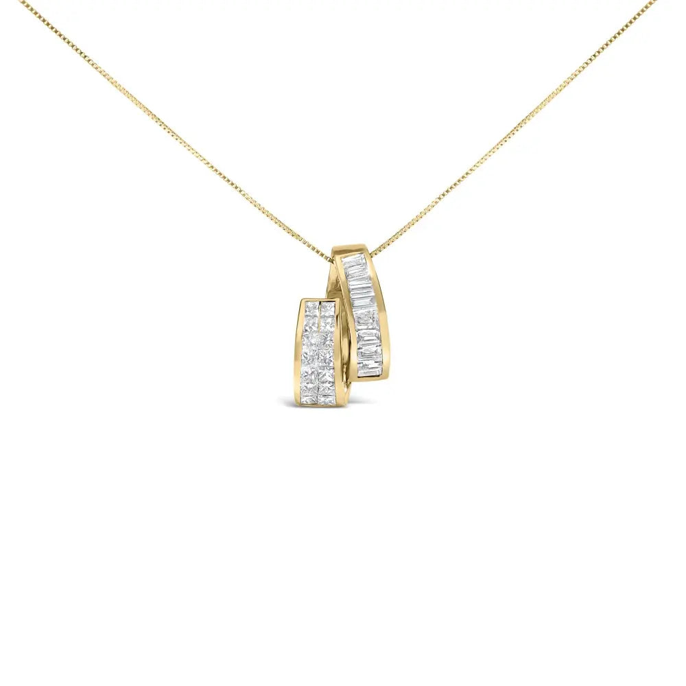 14k yellow gold 1 5/8 cttw princess and baguette diamond duo bar pendant necklace (g h color vs2 si1 clarity) 18’’