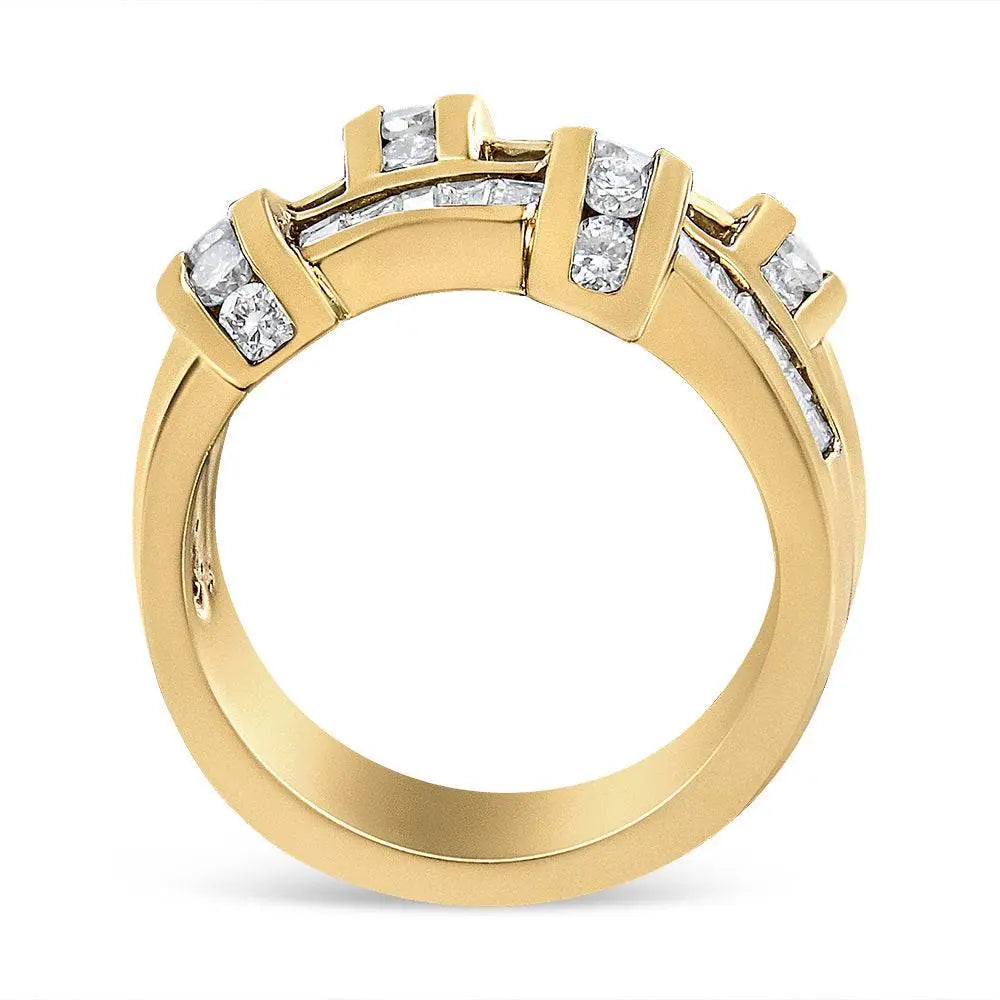 14K Yellow Gold 1 5/8 Cttw Round and Baguette Diamond Lattice Grid Design Ring Band (H-I Color, VS2-SI1 Clarity) - Ring Size 6 - Bijoux-NYC Direct