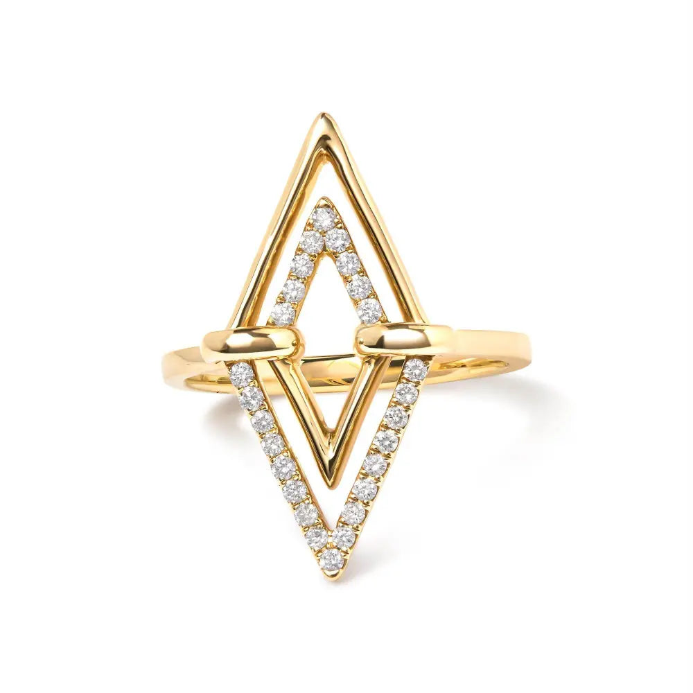 14K Yellow Gold 1/5 Cttw Diamond Double Triangle Ring (G-H Color, SI1-SI2 Clarity) - Size 7 - Bijoux-NYC Direct