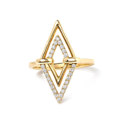 14K Yellow Gold 1/5 Cttw Diamond Double Triangle Ring (G-H Color, SI1-SI2 Clarity) - Size 7 - Bijoux-NYC Direct