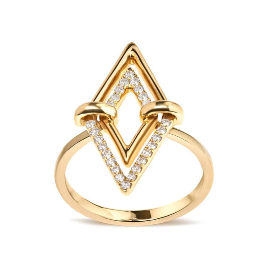 14K Yellow Gold 1/5 Cttw Diamond Double Triangle Ring (G-H Color, SI1-SI2 Clarity) - Size 7 - Bijoux-NYC Direct