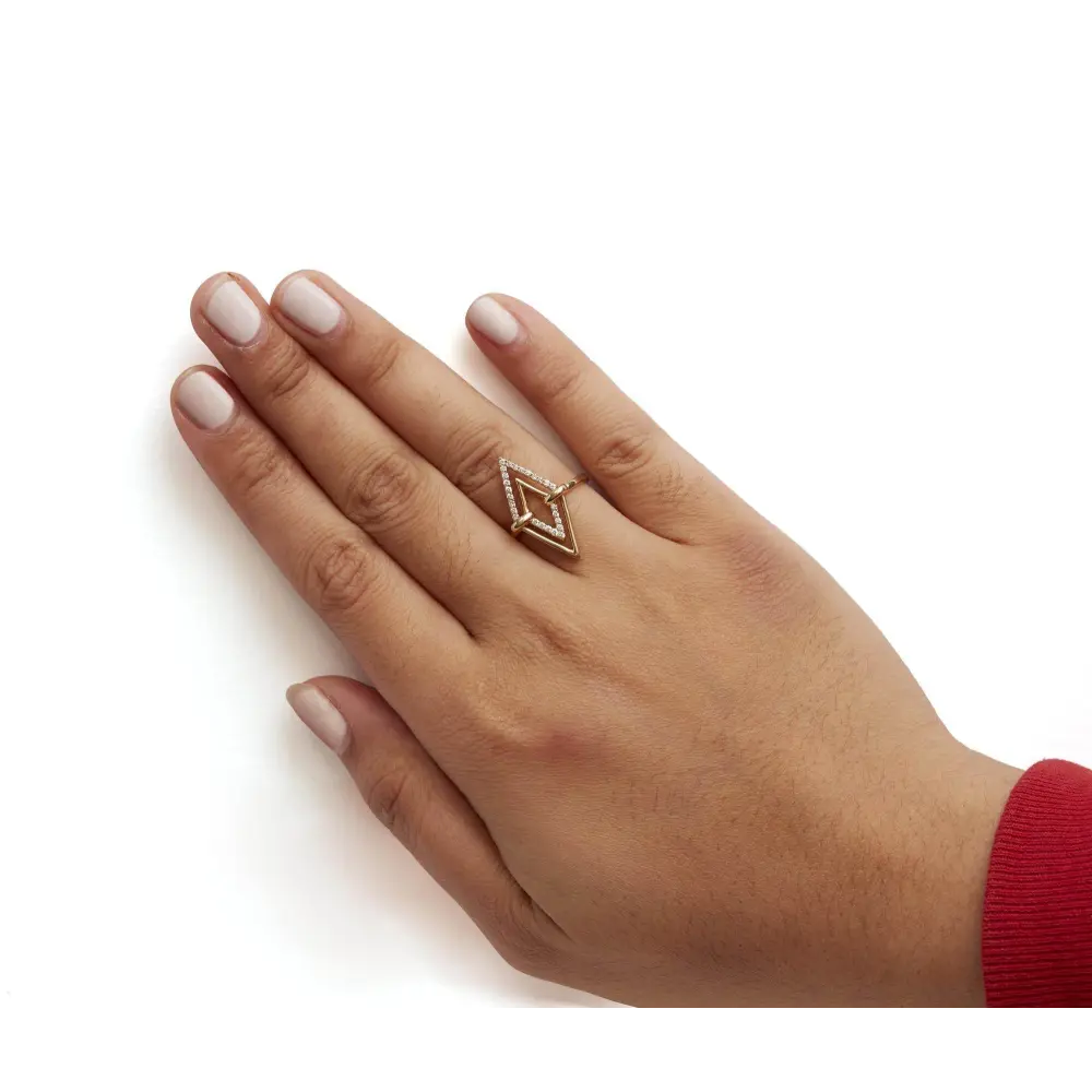 14K Yellow Gold 1/5 Cttw Diamond Double Triangle Ring (G-H Color, SI1-SI2 Clarity) - Size 7 - Bijoux-NYC Direct