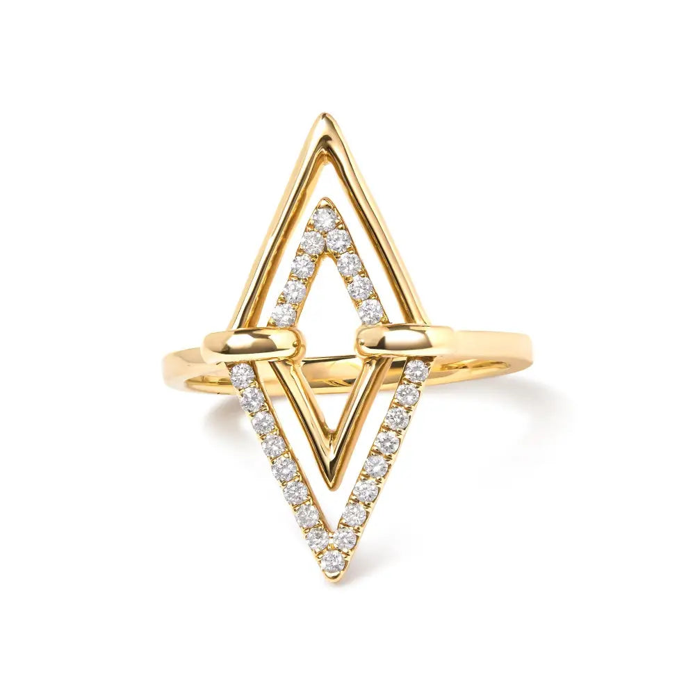 14k yellow gold 1/5 cttw diamond double triangle ring size 7 bijoux-nyc direct