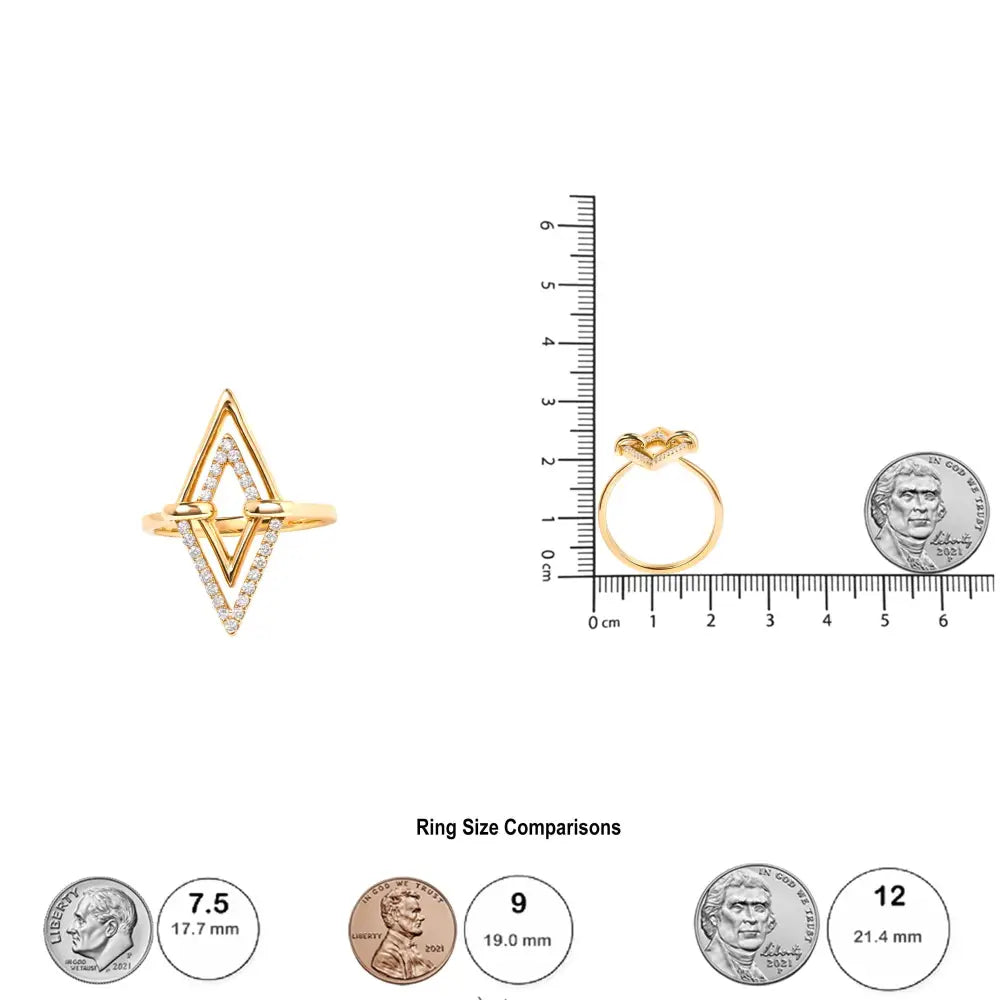 14k yellow gold 1/5 cttw diamond double triangle ring size 7 bijoux-nyc direct